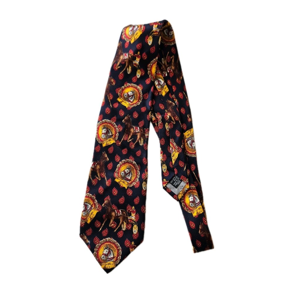 Vtg Fendi Cravatte Equestrian Horse Print Heritage Classic Silk Necktie Italy